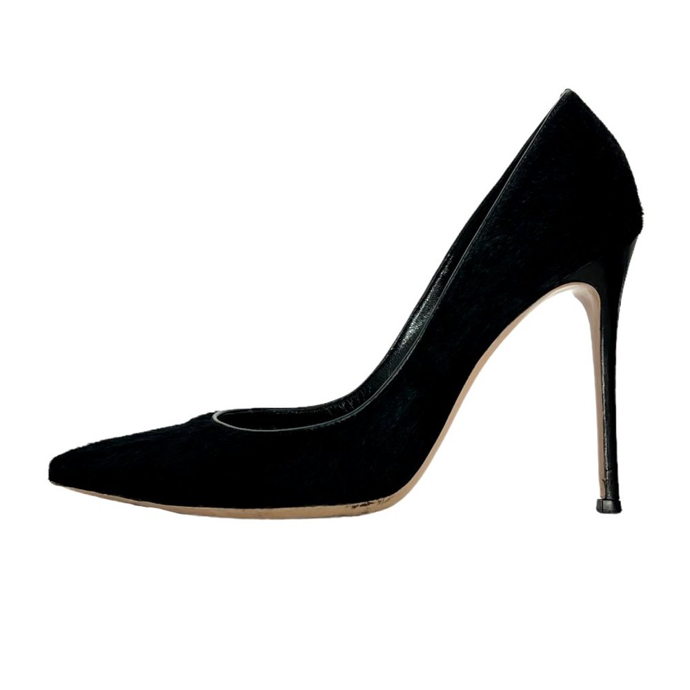 Gianvito Rossi Black Fur Pointed Toe Heels size 9/39 High Stiletto Heels
